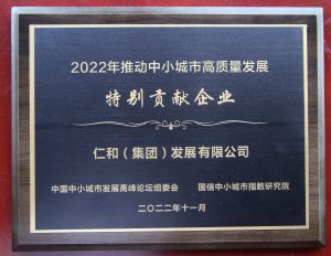 仁和集團榮獲“推動中小城市高質量發展特別貢獻企業”獎